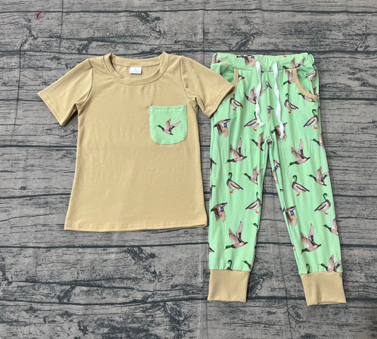 Short sleeves pocket top duck pants kids boys outfits