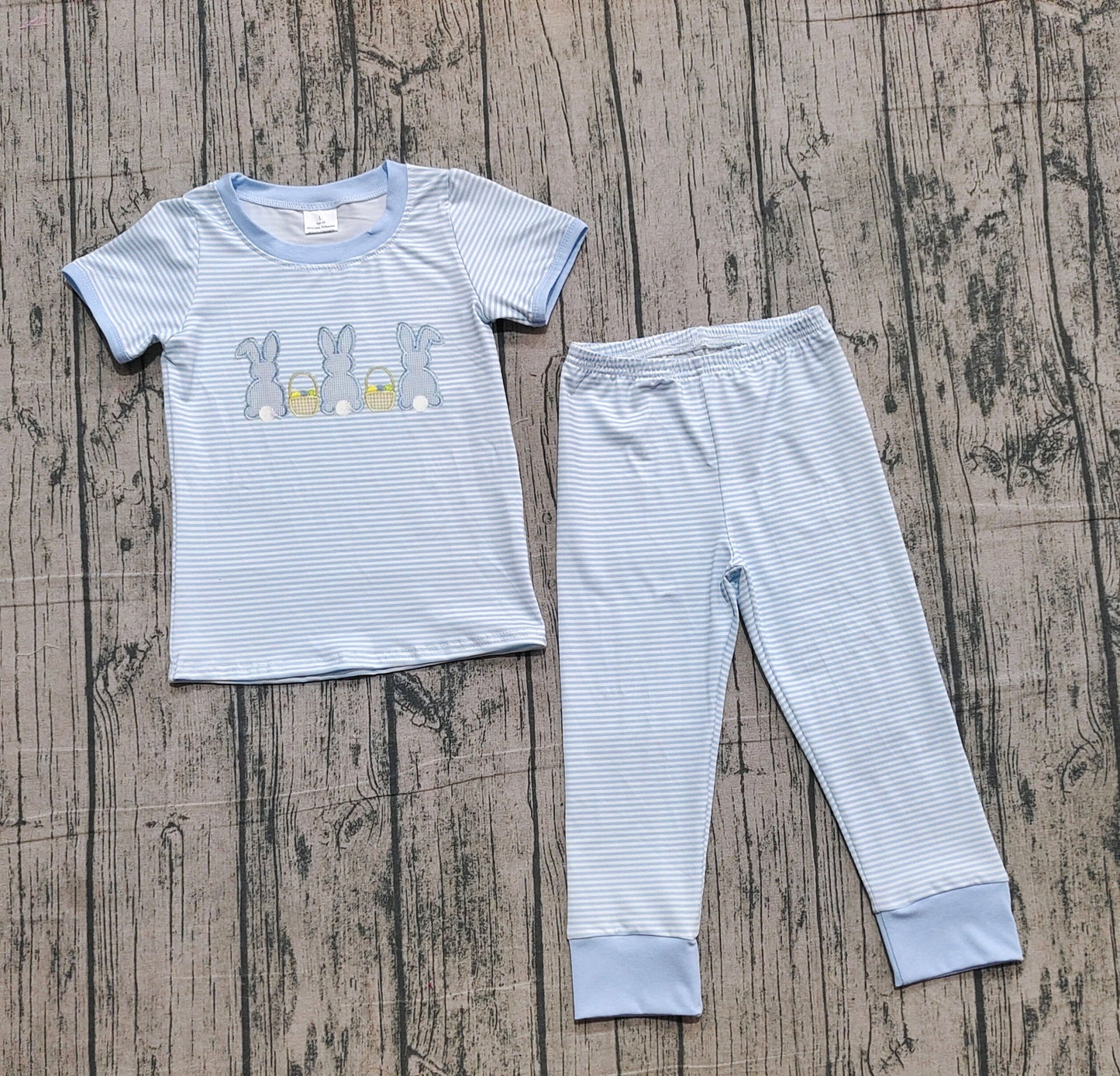Stripe short sleeves rabbit eggs top pants boys Easter outfits