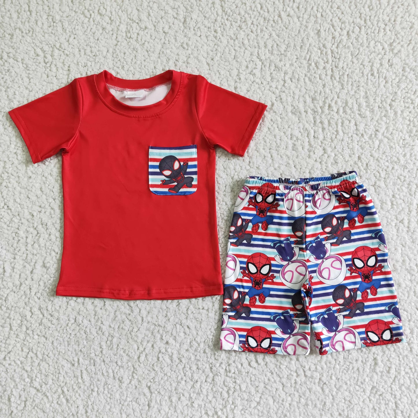 Red pocket cute spider kids boy summer clothing