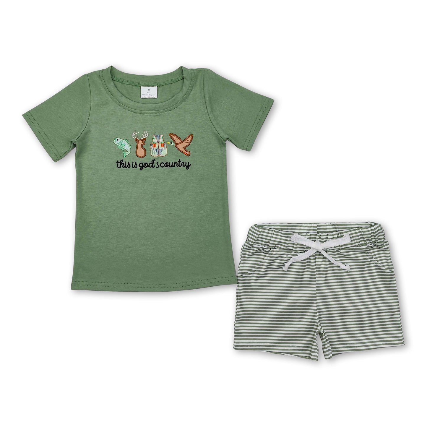 This is god's country fish deer duck top shorts boys clothes ship from US