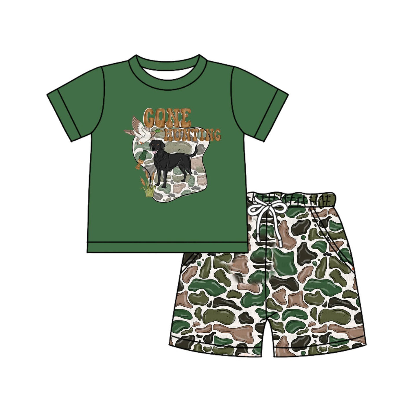 Green dog go hunting top camo shorts boys clothing