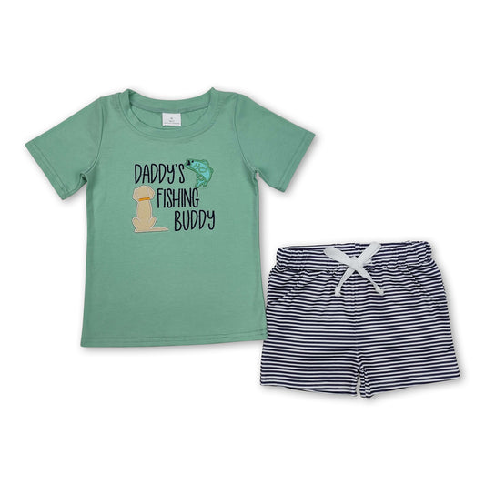 Daddy's fishing buddy top stripe shorts boys clothes