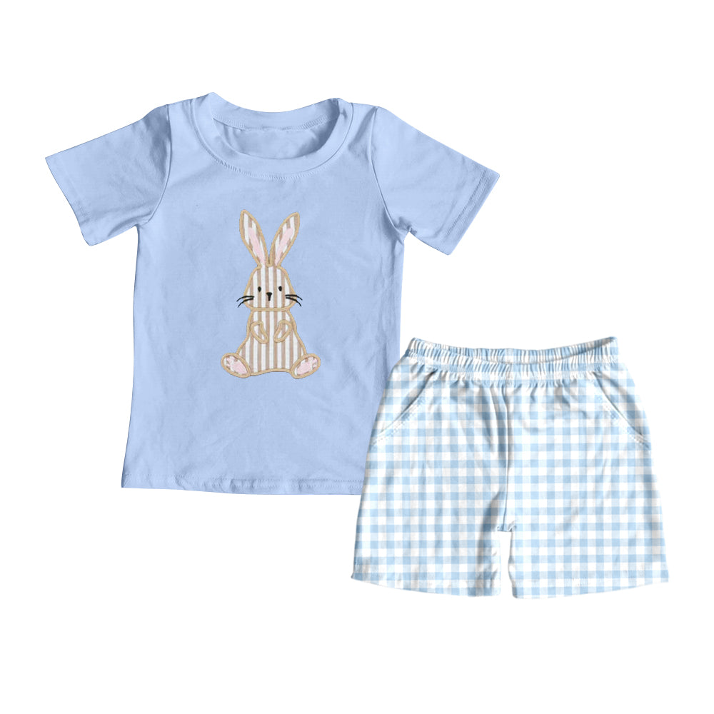 Light blue bunny top plaid shorts kids boys Easter clothes