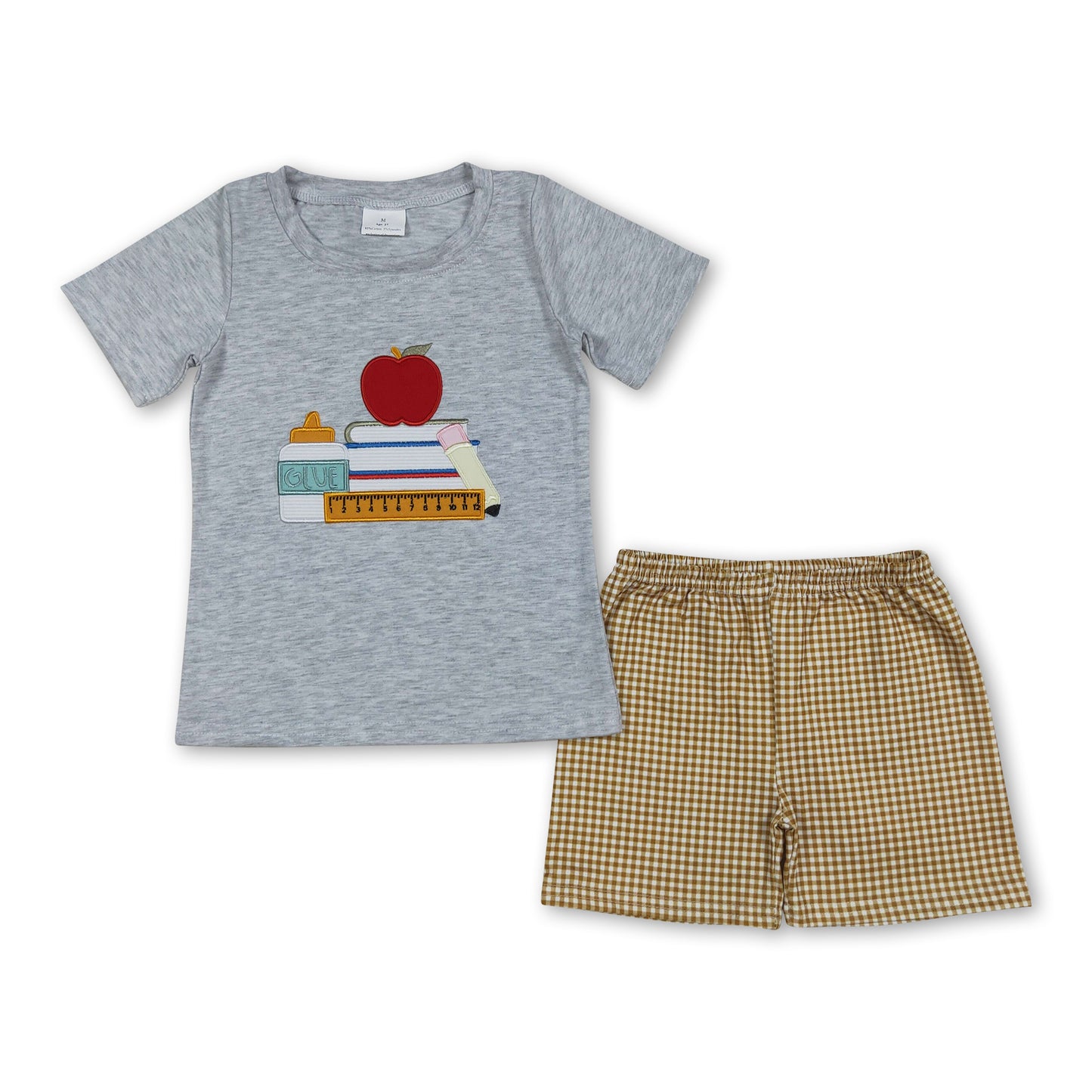 Glue book apple grey top shorts boys back to school set