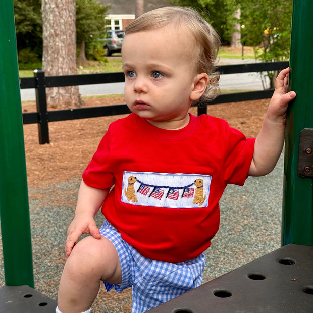 Red dot flag top plaid shorts boys 4th of july outfits