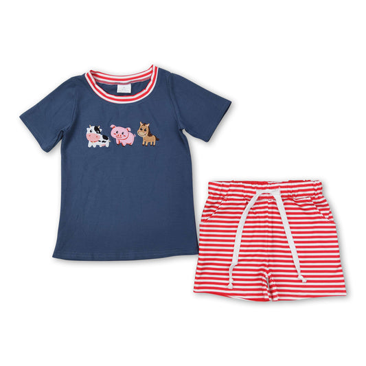 Cow pig horse top stripe shorts kids boys clothes