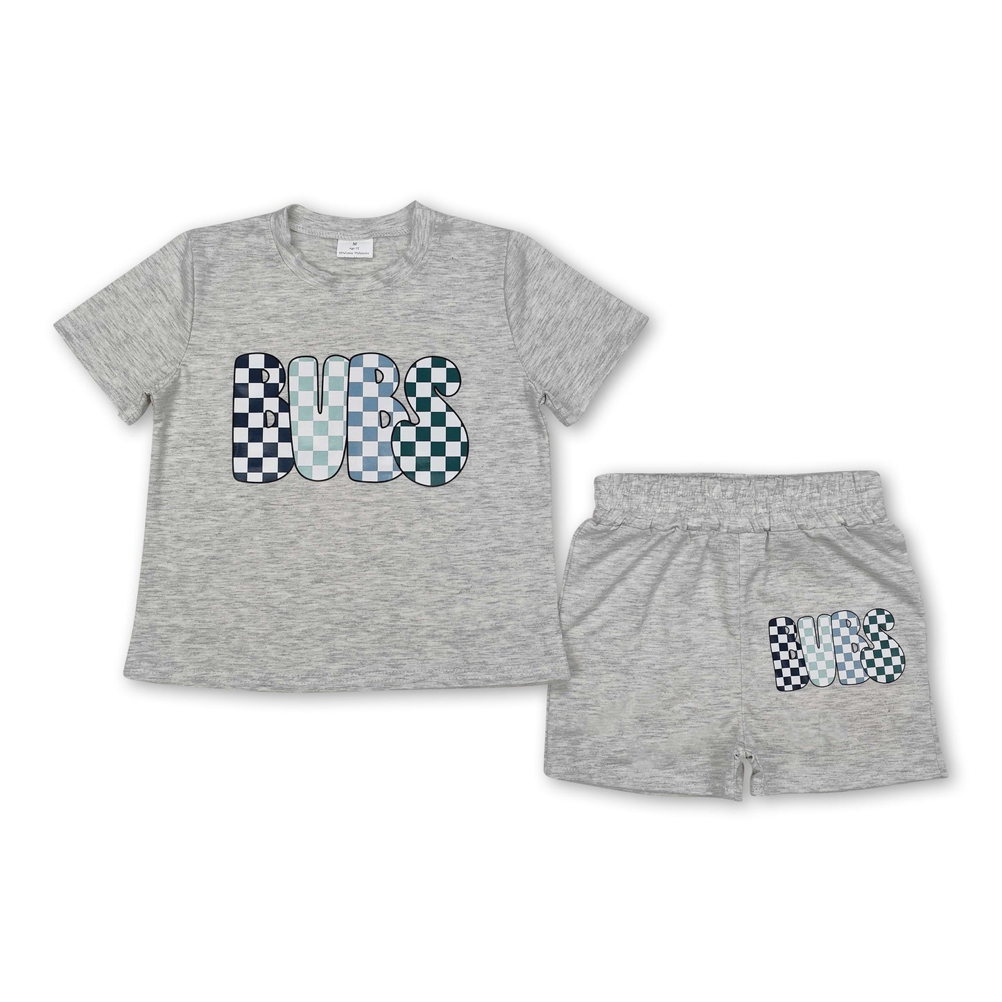 Grey short sleeves plaid bubs kids boys clothes ship from US