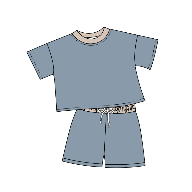 Light blue short sleeves cotton top shorts baby kids outfits