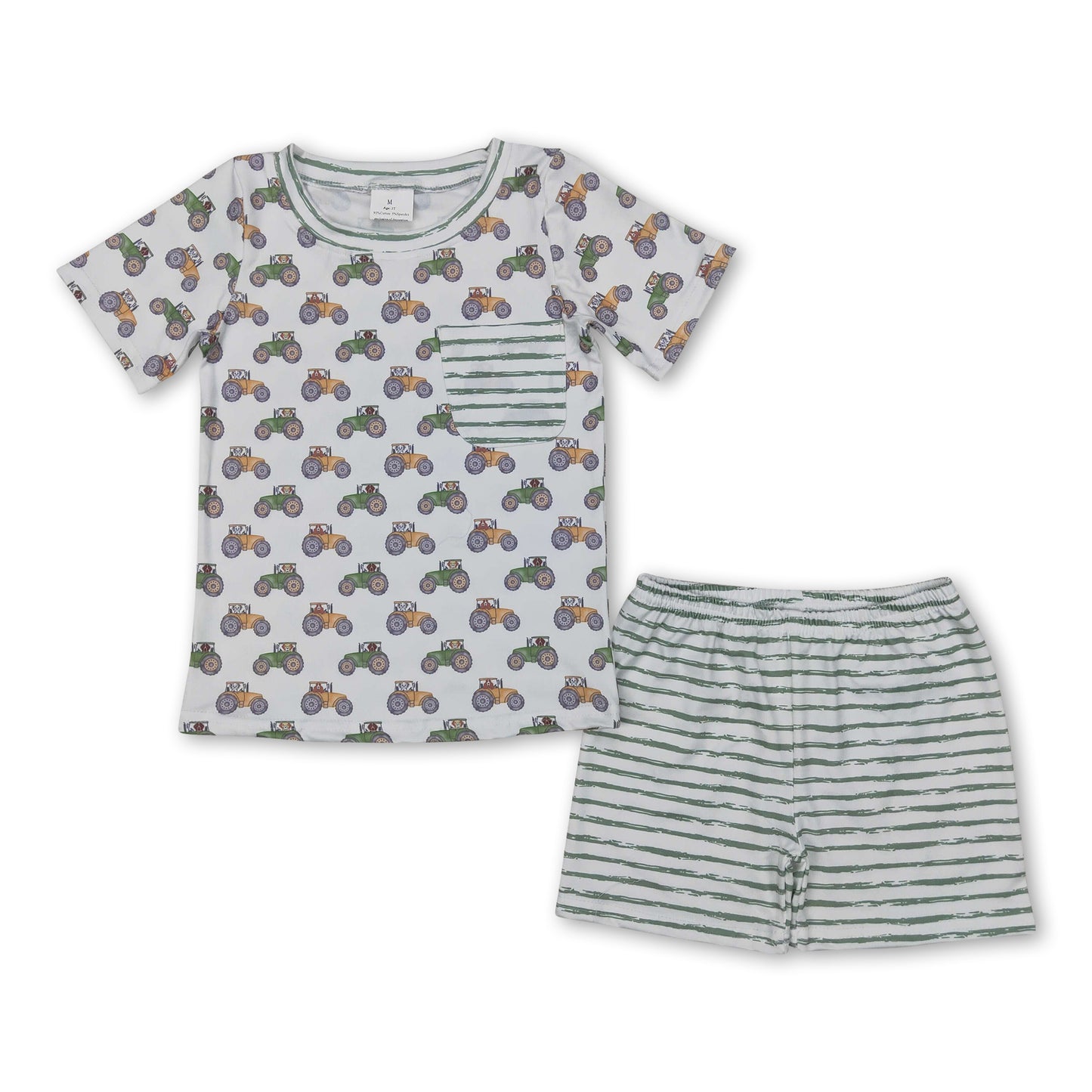 Short sleeves tractor pocket top stripe shorts boys clothes