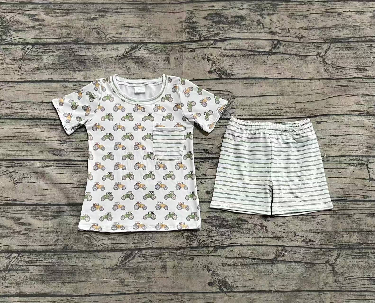 Short sleeves tractor pocket top stripe shorts boys clothes