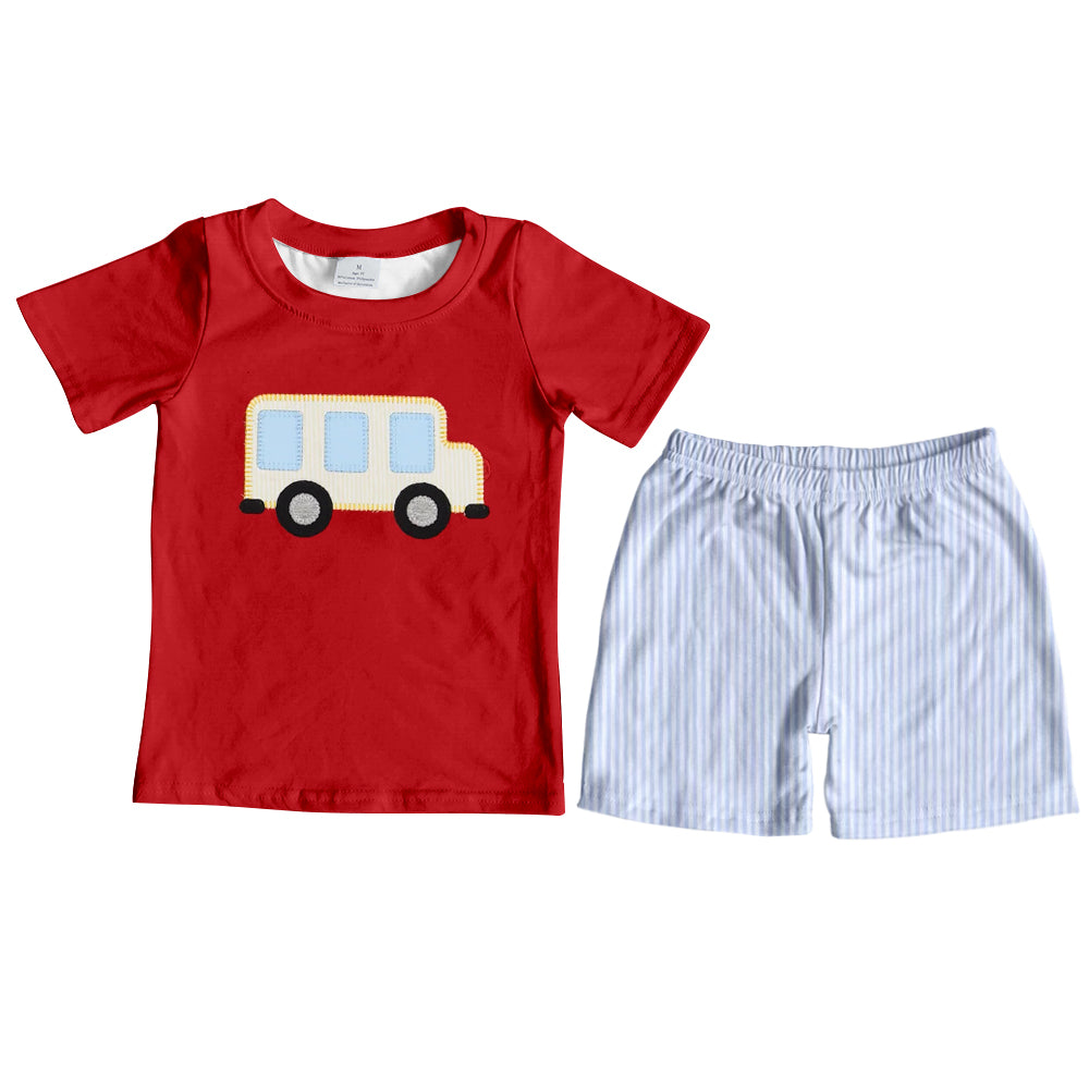 Red top stripe shorts boys back to school outfits