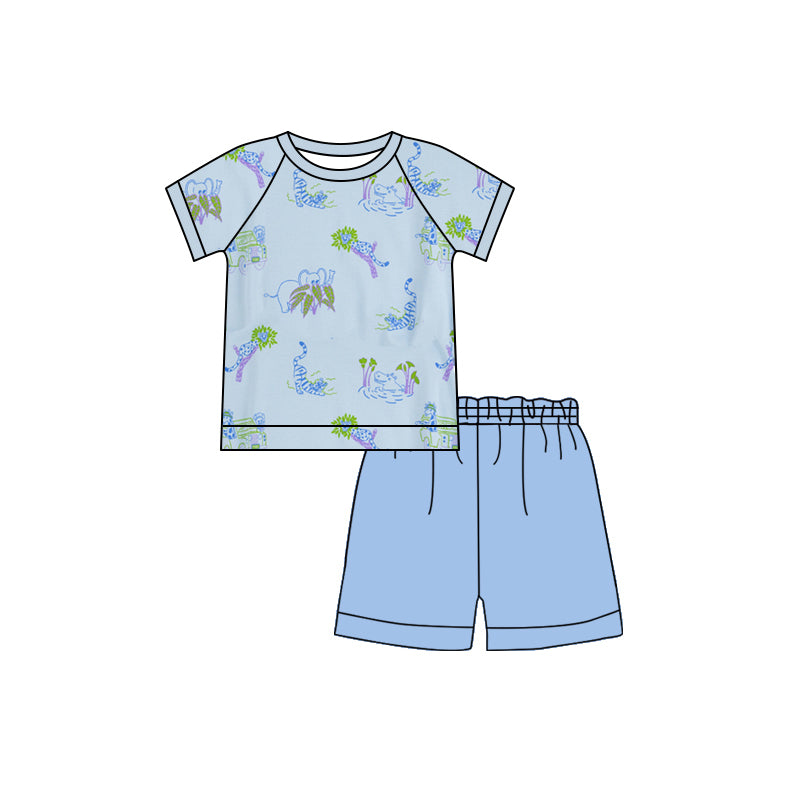 Short sleeves elephant raglan shorts kids boys clothes