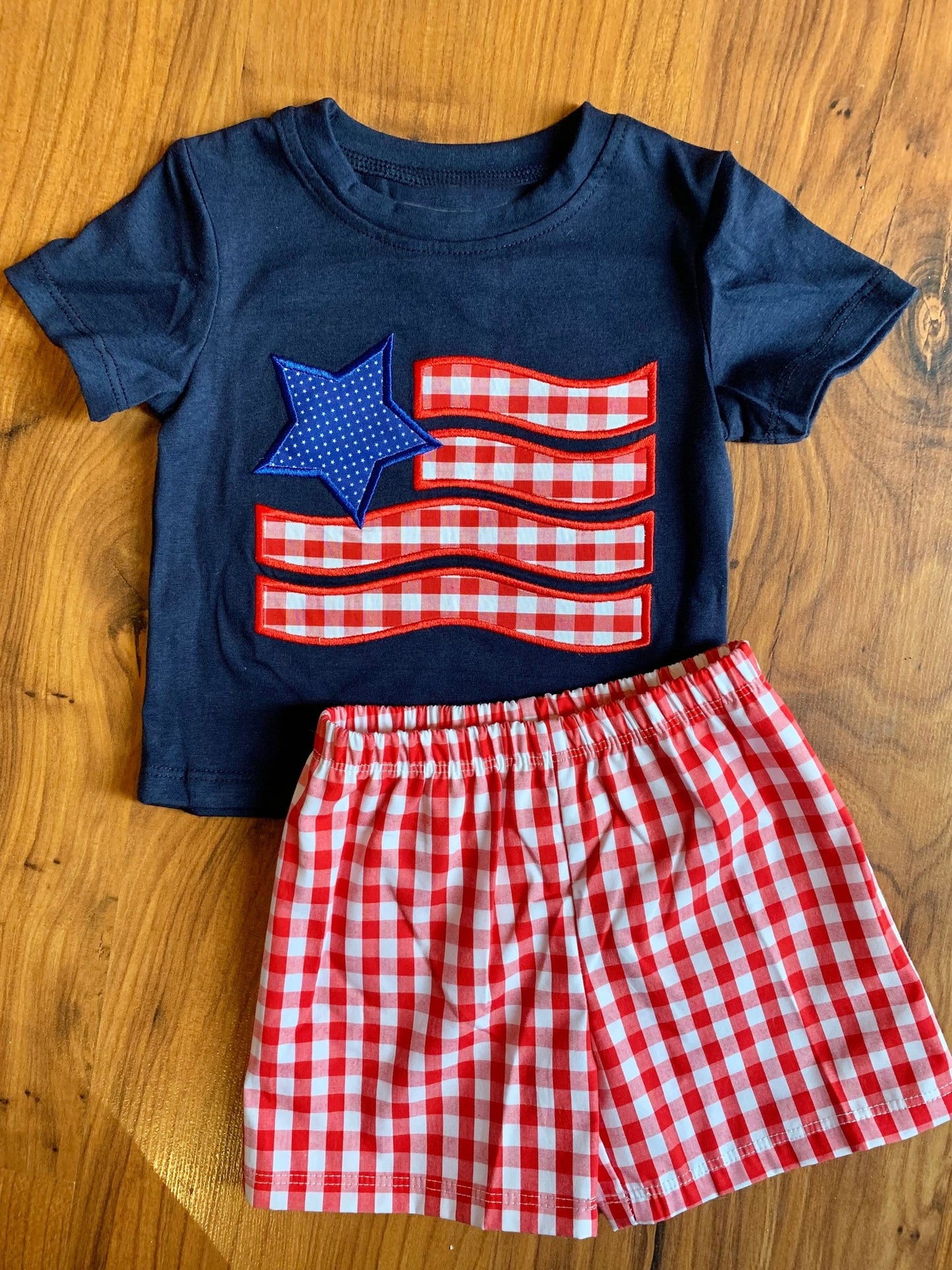 Navy stars plaid flag top shorts boys 4th of july outfits