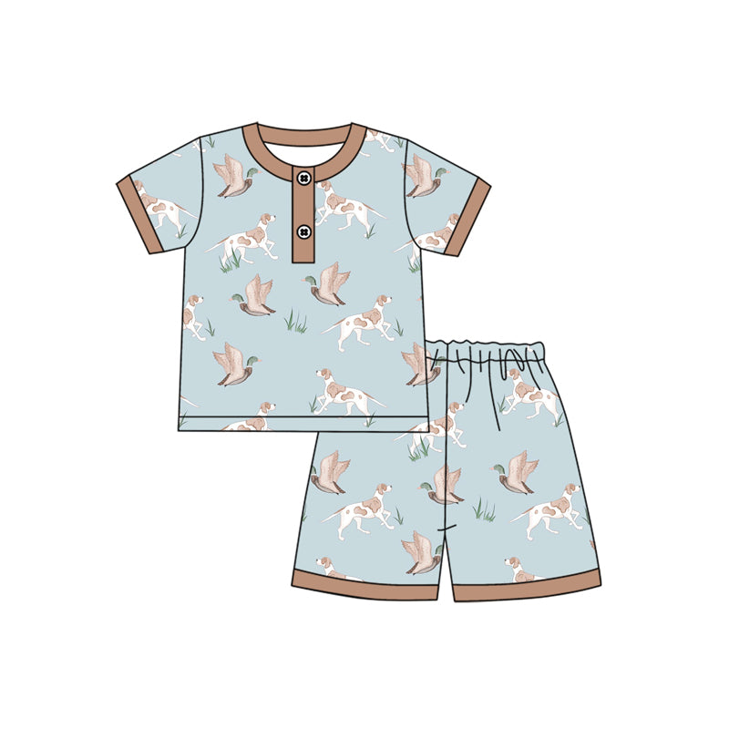 Short sleeves dog duck top shorts boys hunting pajamas