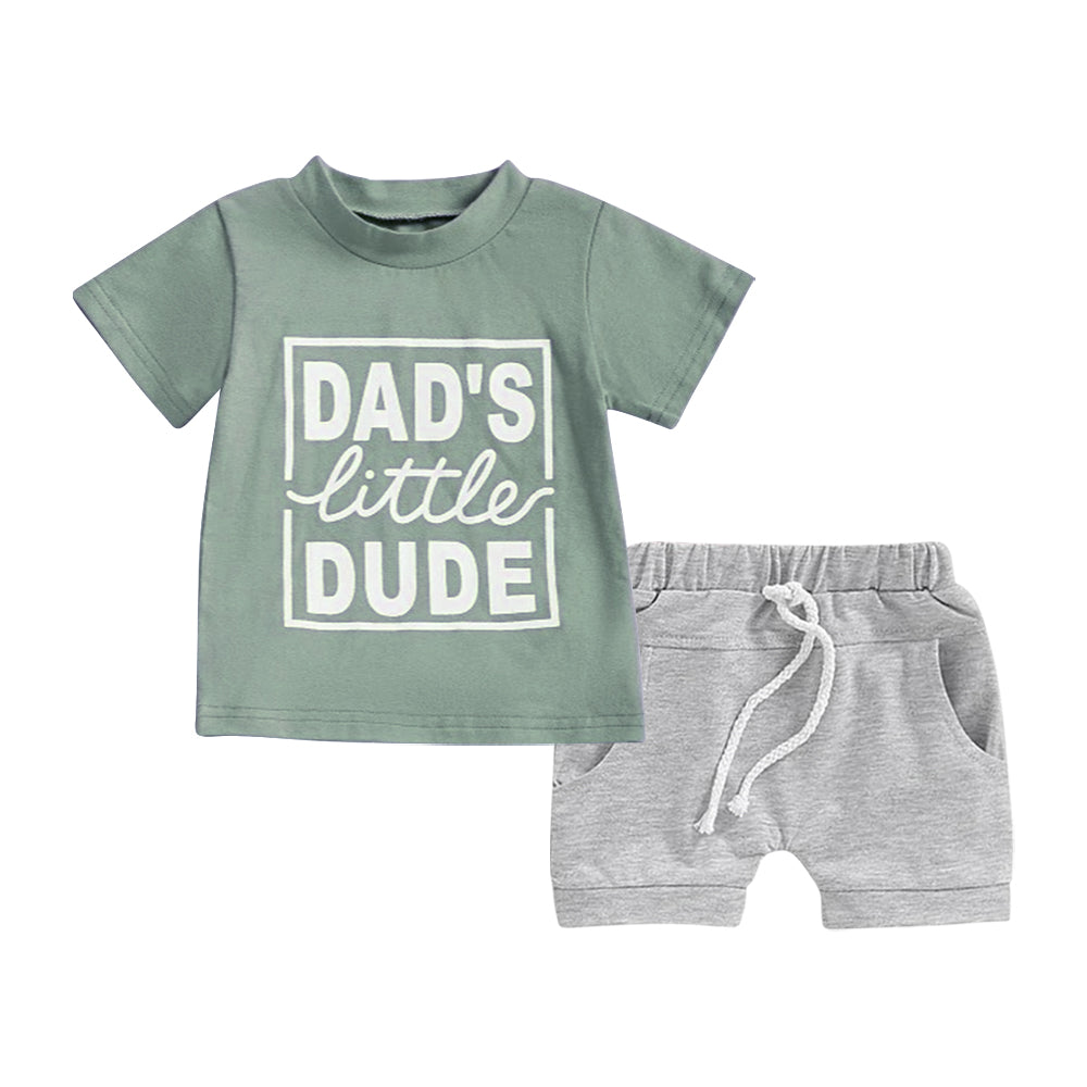 Dad's little dude green top shorts boys clothing