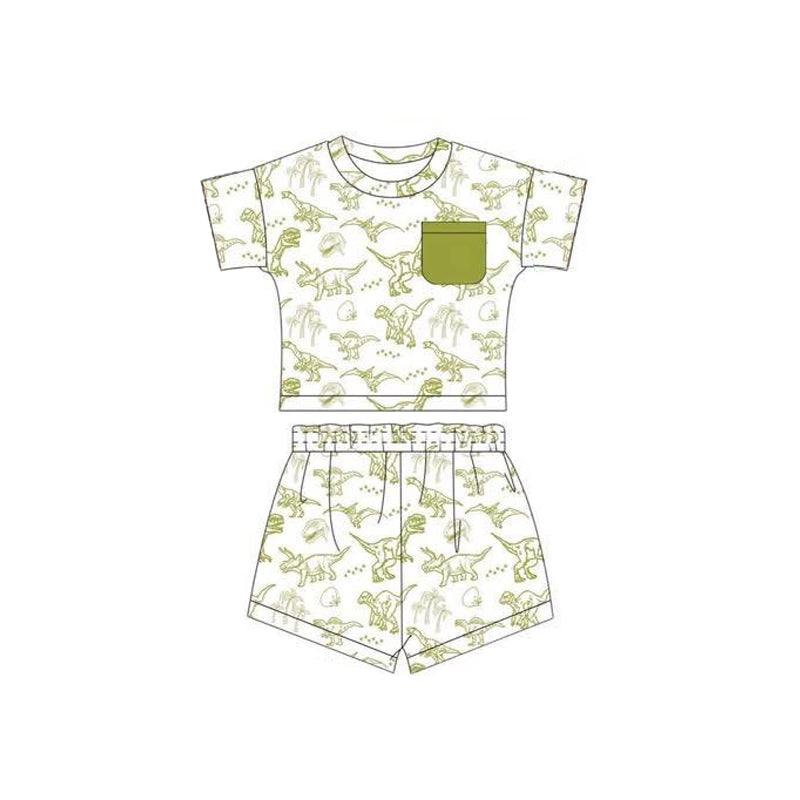 Short sleeves pocket dinosaur shirt shorts boys clothing