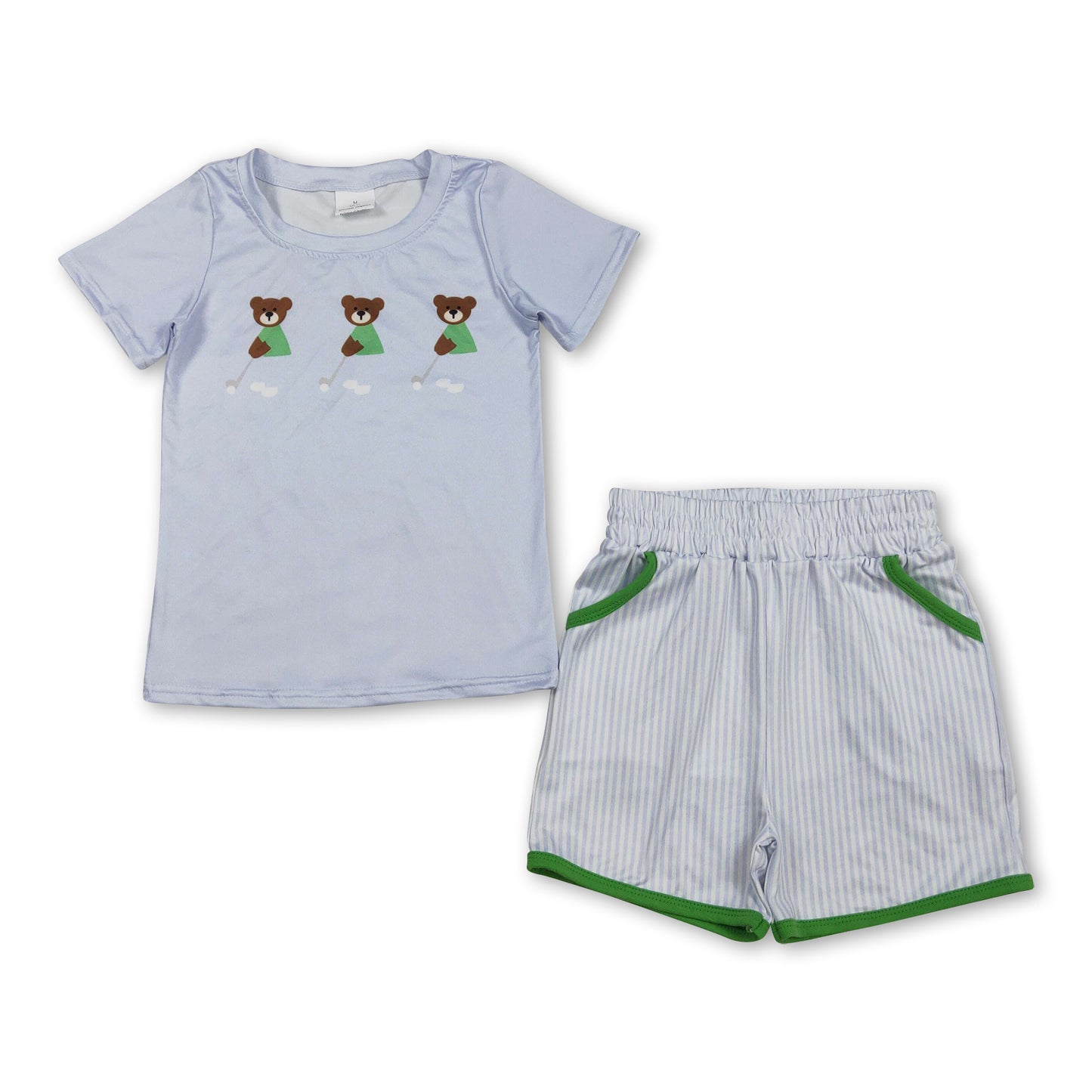 Short sleeves bear golf top stripe shorts kids boys outfits