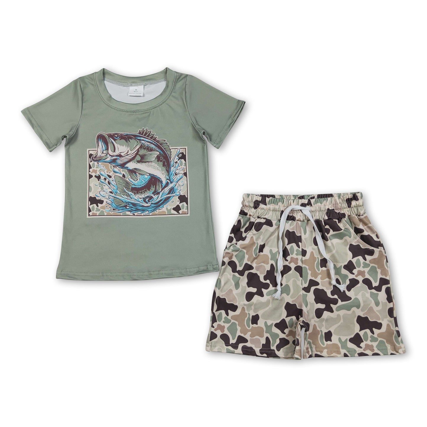 Short sleeves fish camo top shorts kids boys outfits