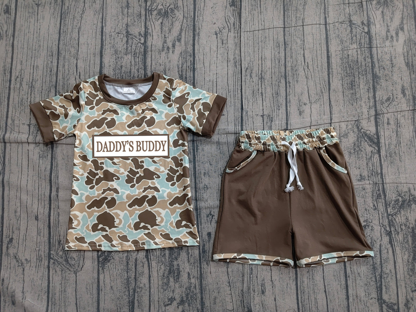 Daddy's buddy embroidery camo top shorts boys outfits