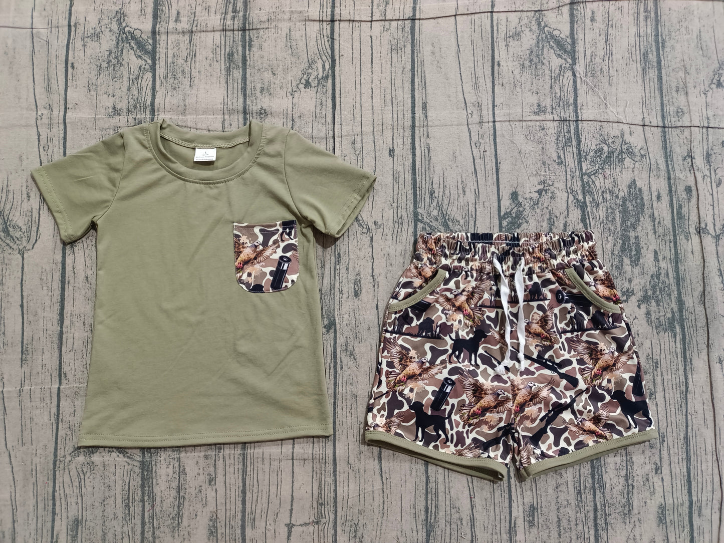 Pocket top dog duck camo shorts hunting boys outfits