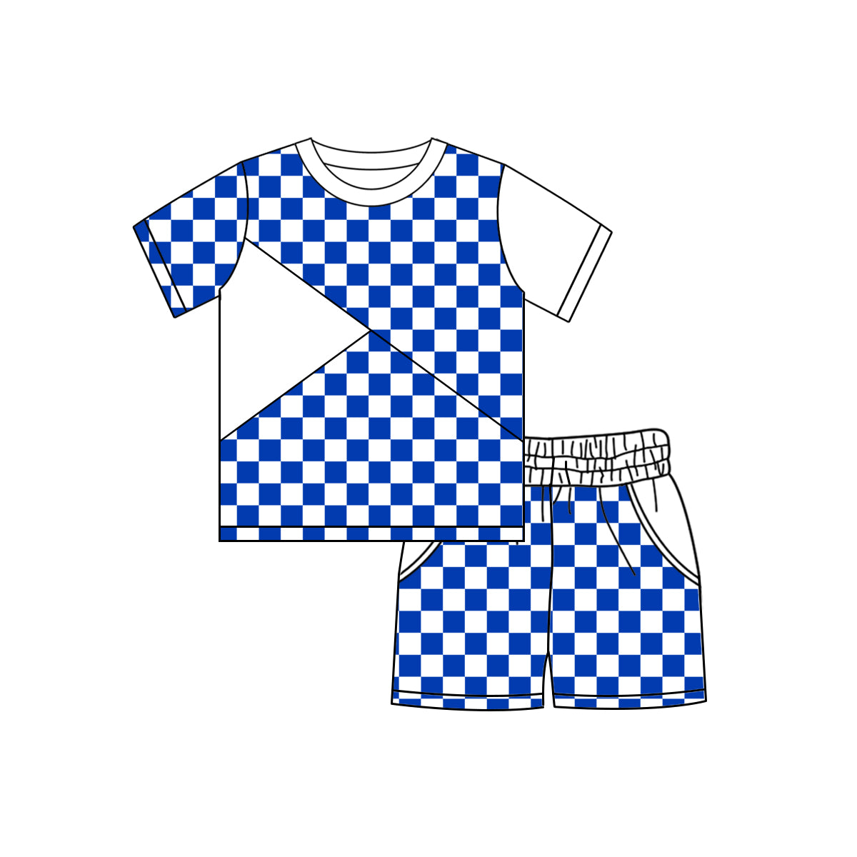 Short sleeves blue plaid top shorts kids boys team outfits