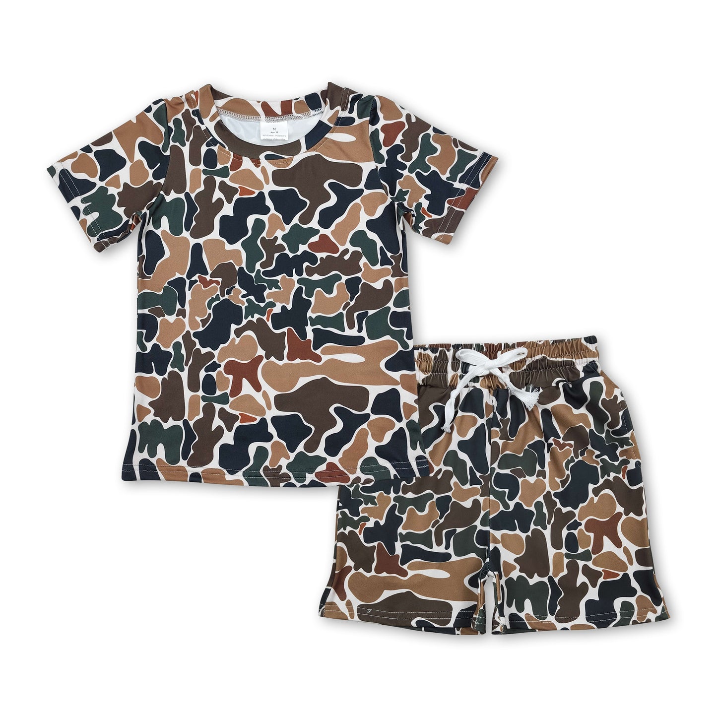 Brown camo short sleeves top shorts kids boys outfits