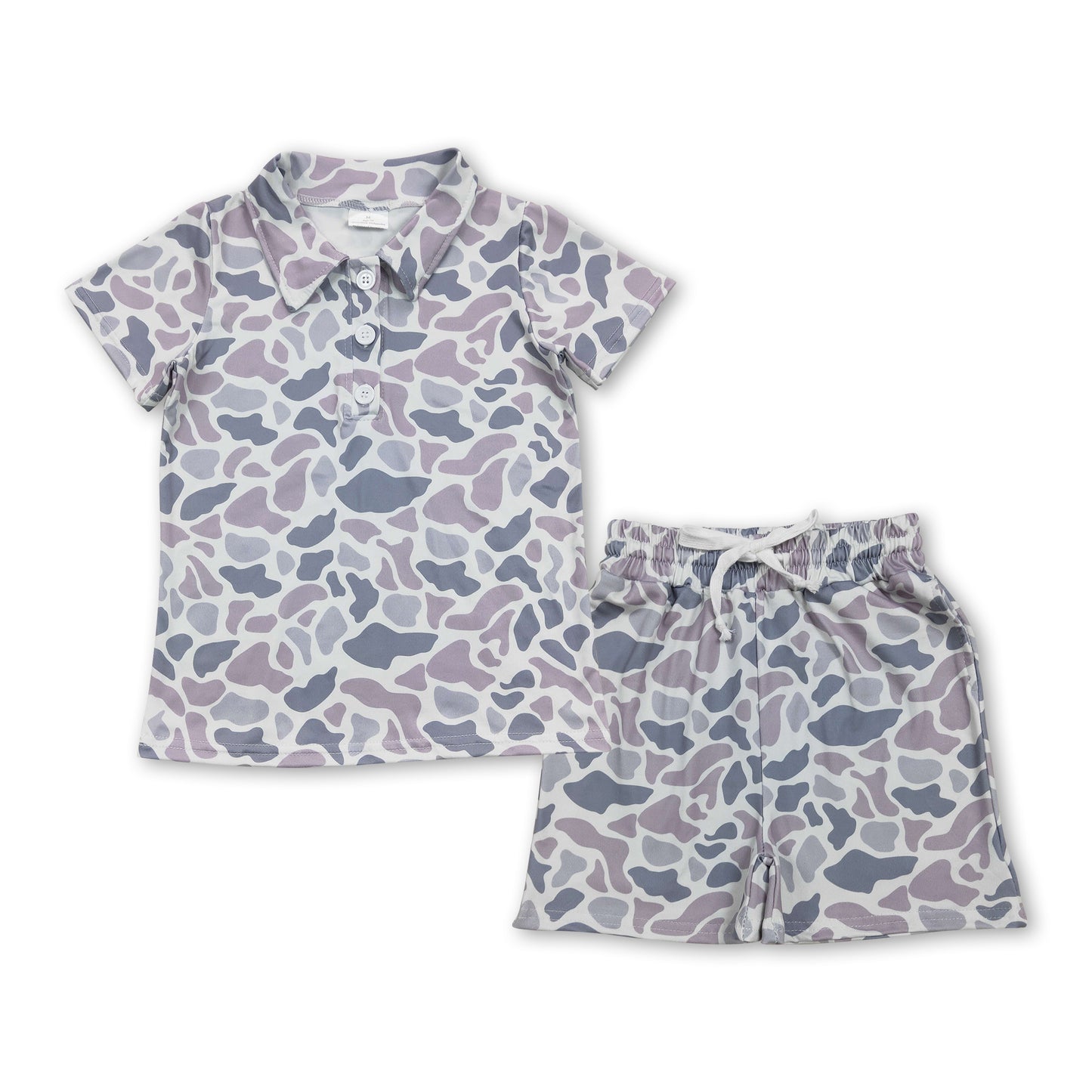 Grey camo polo shirt shorts kids boys summer outfits