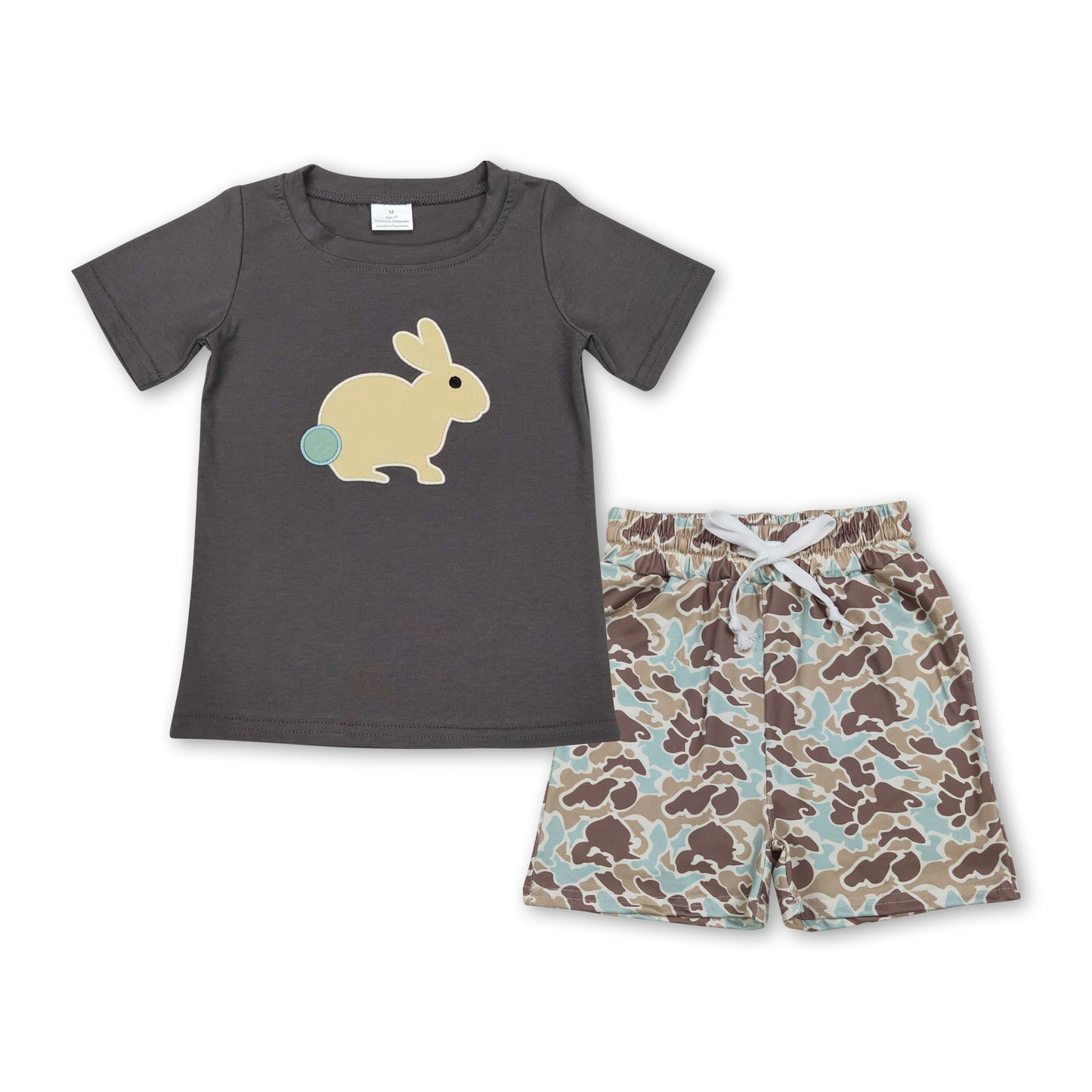 Rabbit embroidery top camo shorts boys Easter outfits