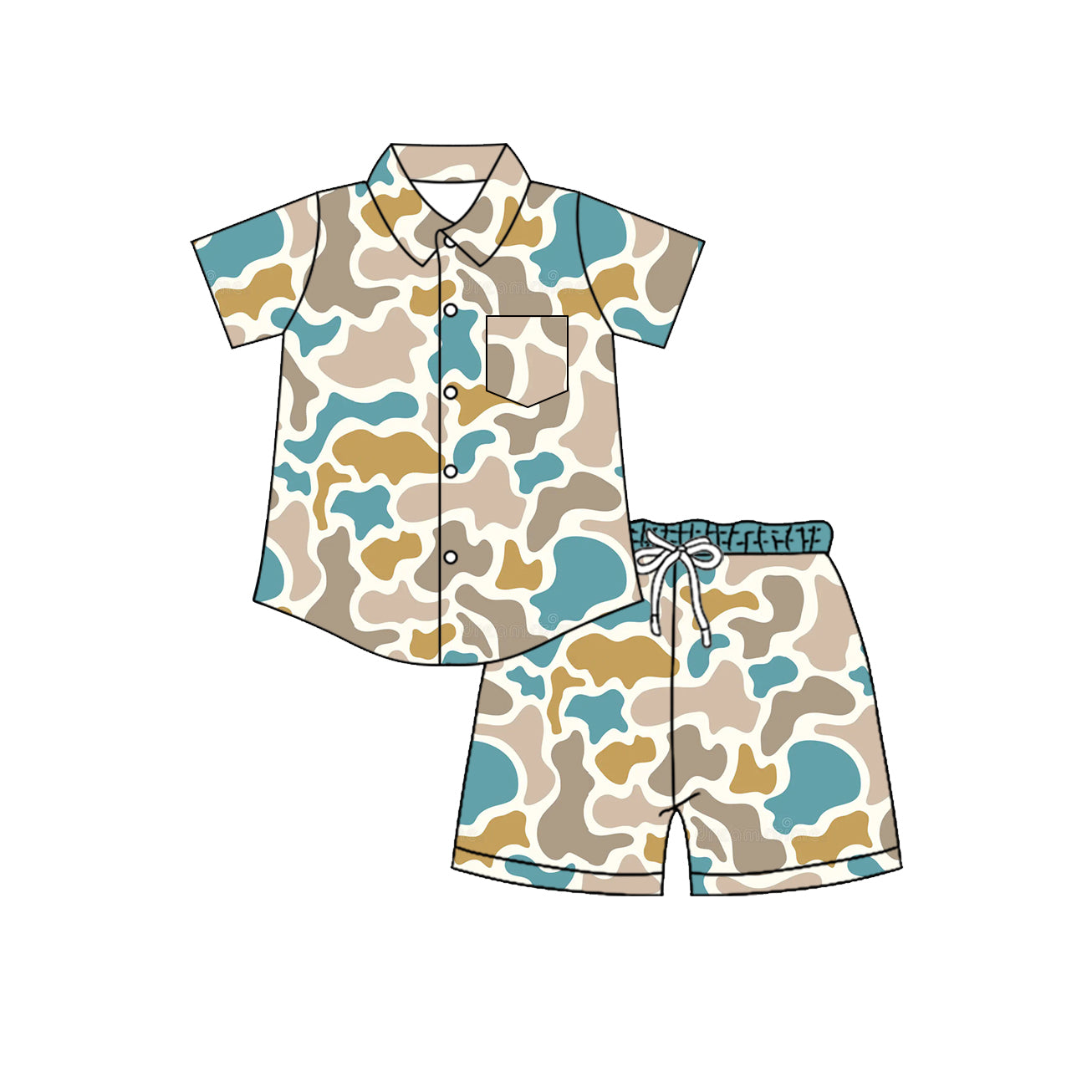 Blue camo button down shirt shorts boys outfits
