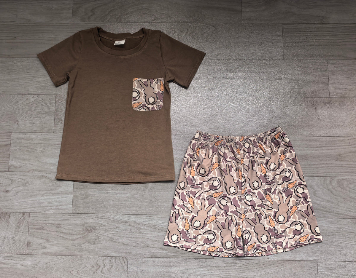 Brown pocket camo rabbit boys Easter outfits