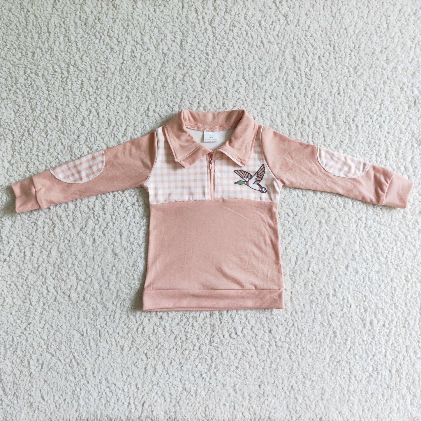 Plaid bird long sleeve zipper kids jacket shirt