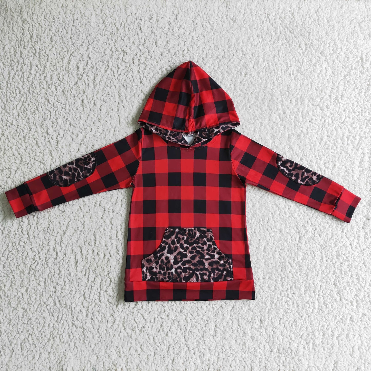 Buffalo plaid leopard kids zipper Christmas pullover