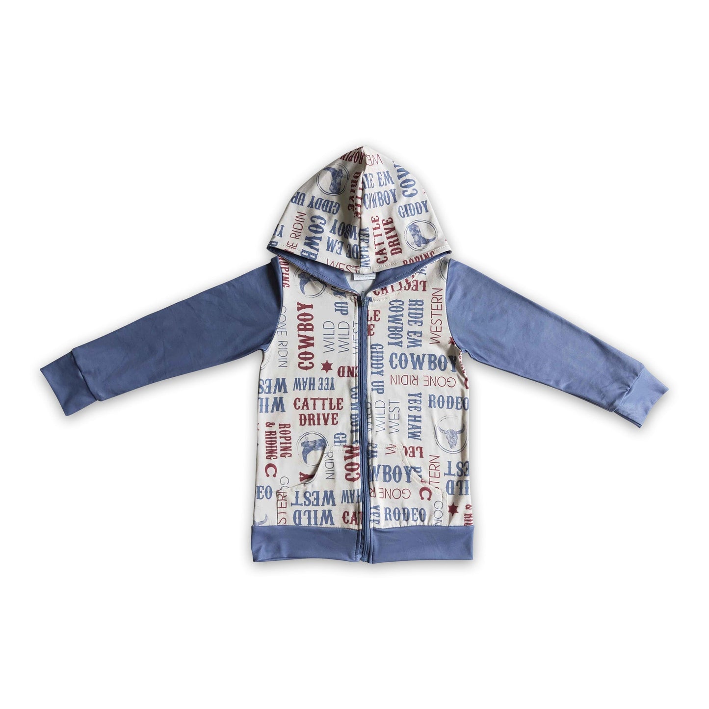 Cowboy print zipper hoodie kids boy western jacket