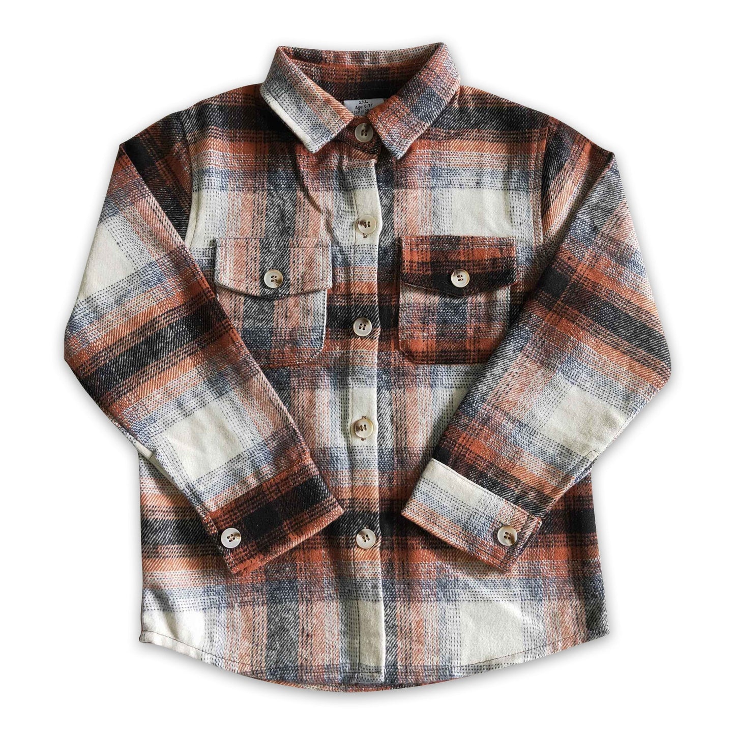 Orange cotton pocket boy super thick flannel button up shirt