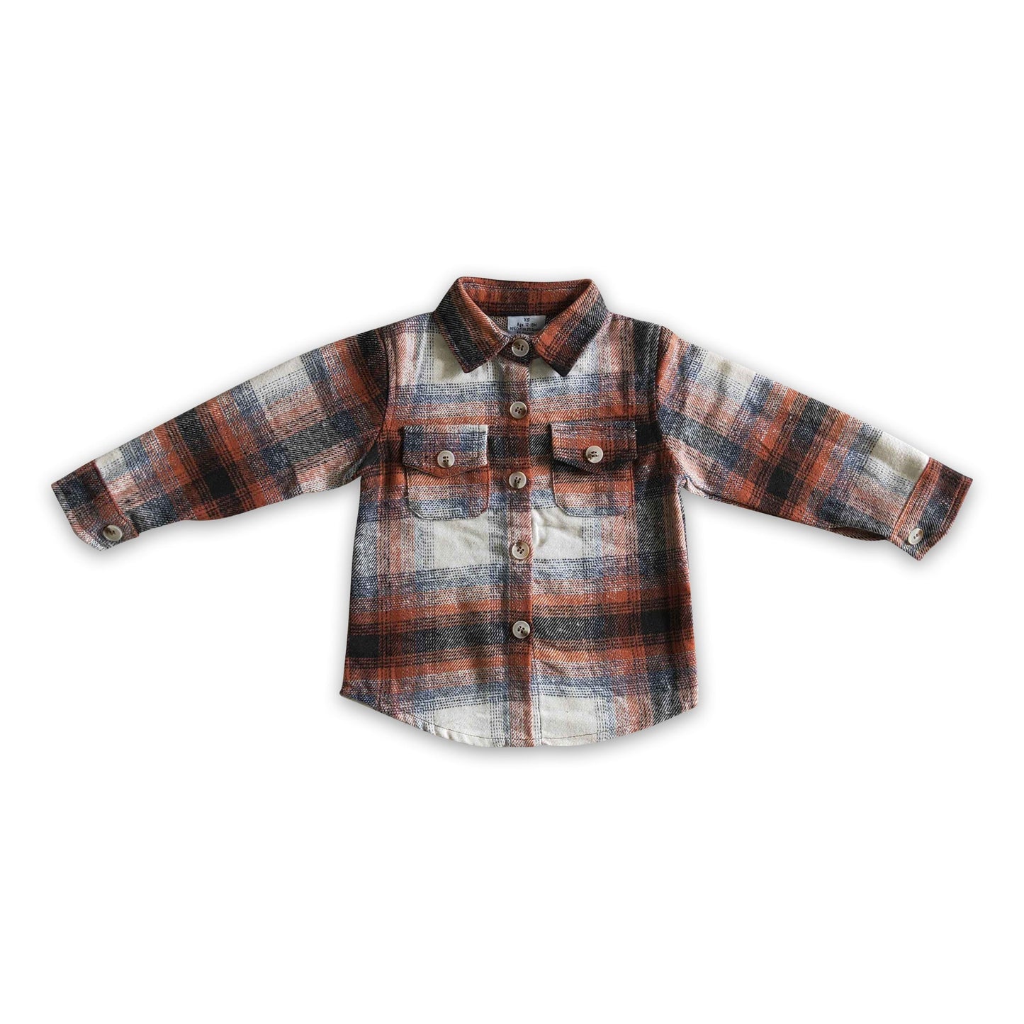 Orange cotton pocket boy super thick flannel button up shirt