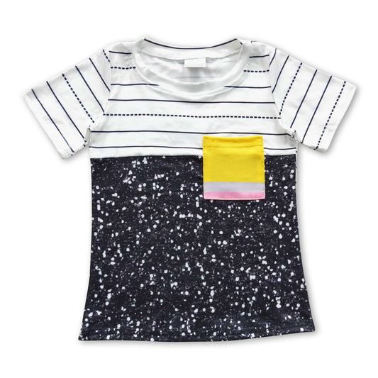 Stripe black poket pencil baby kids back to school shirt