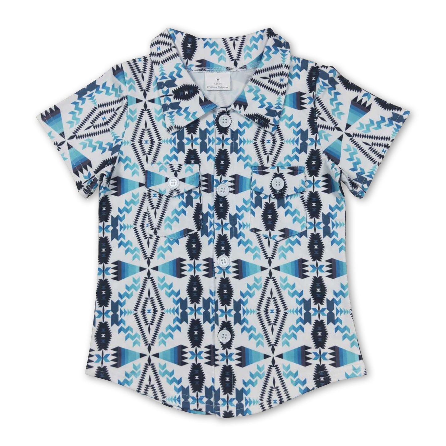 Turquoise white aztec baby boy western button up shirt