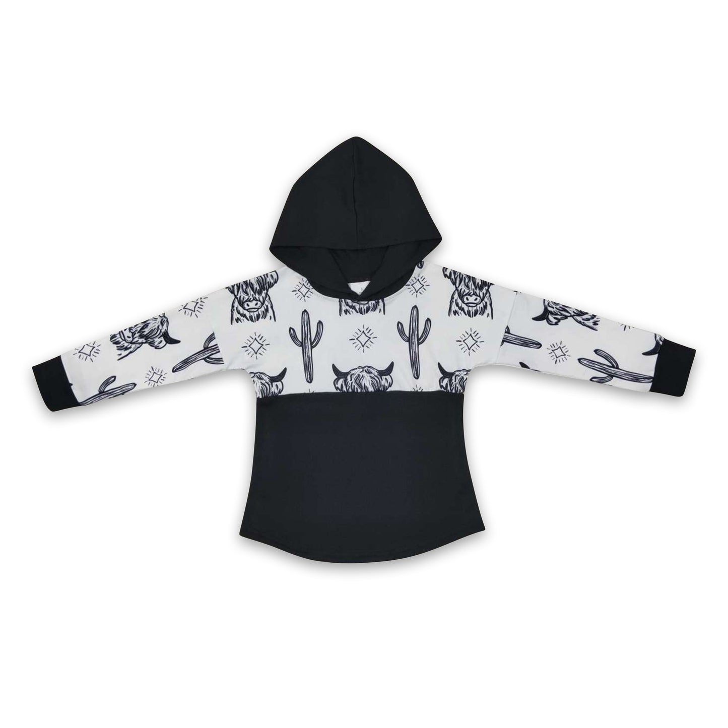 Highland cow cactus black baby boy hoodie