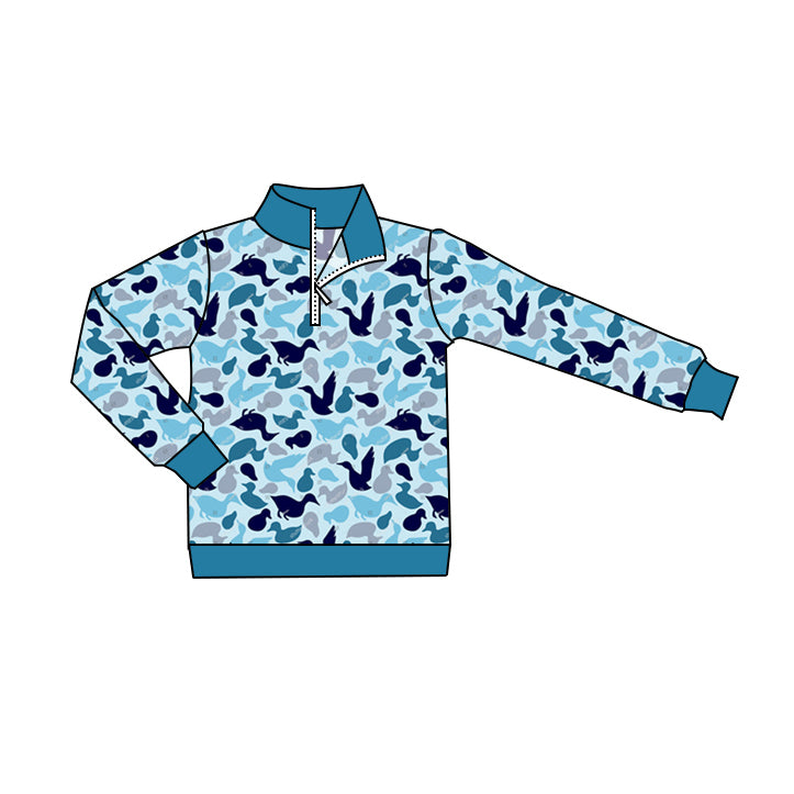 Long sleeves blue duck kids boys zipper pullover