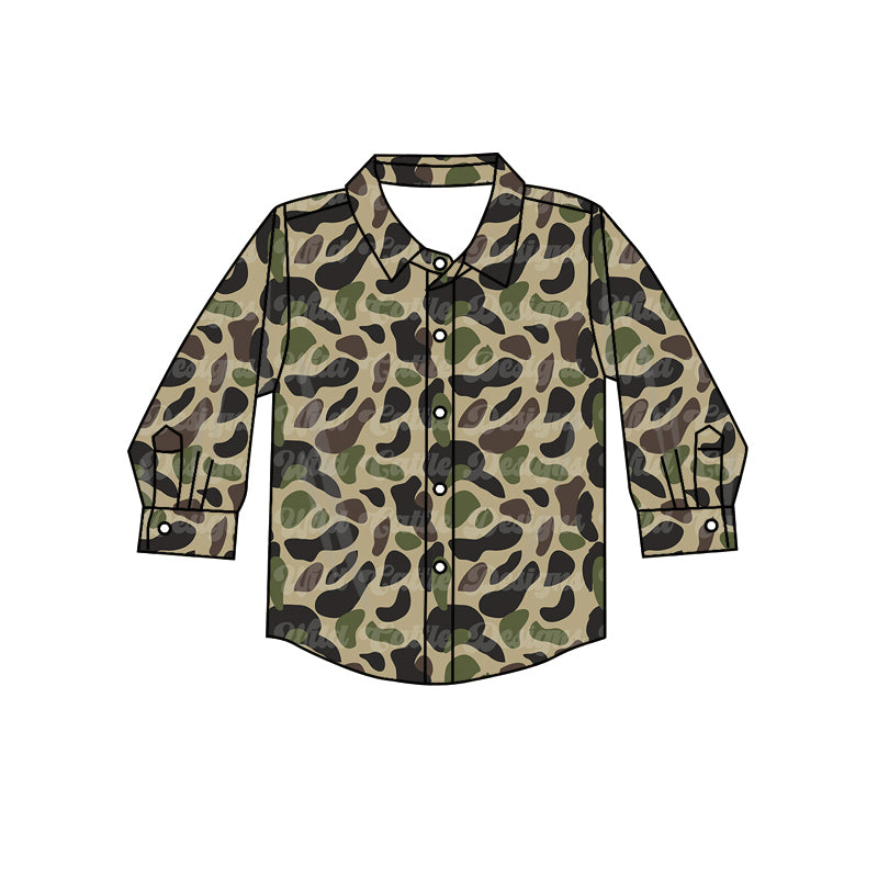 Olive camo long sleeves kids boys button down shirt