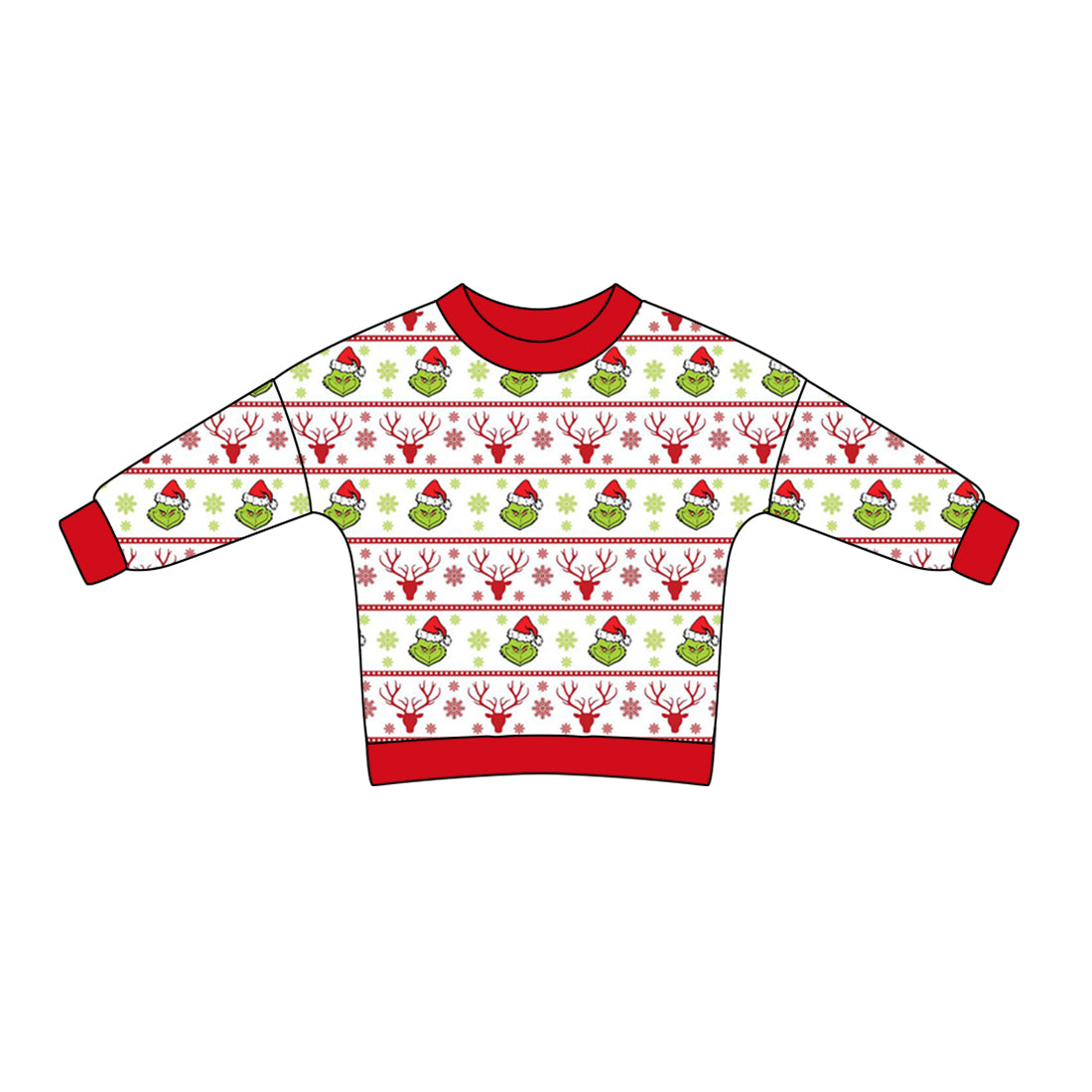 Long sleeves green face deer kids girls Christmas shirt