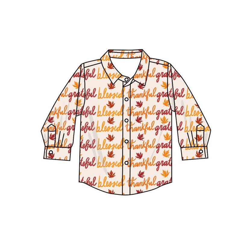 Grateful blessed thankful boys Thanksgiving button down shirt