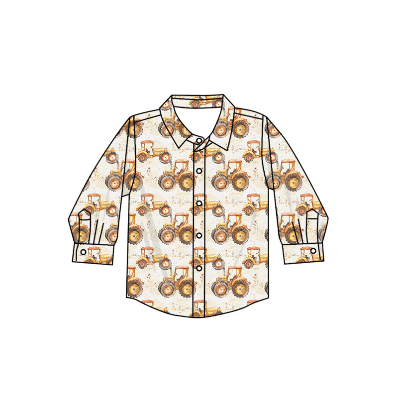 Long sleeves tractor farm boy fall button down shirt