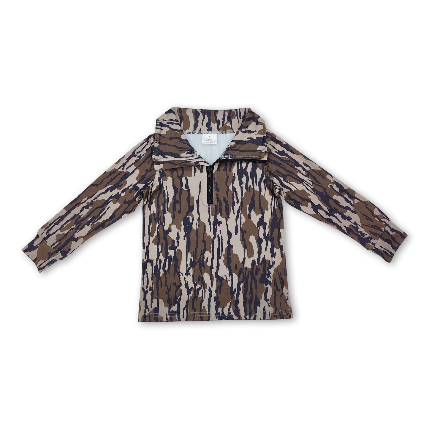 Long sleeves camo boys hunting zip pullover