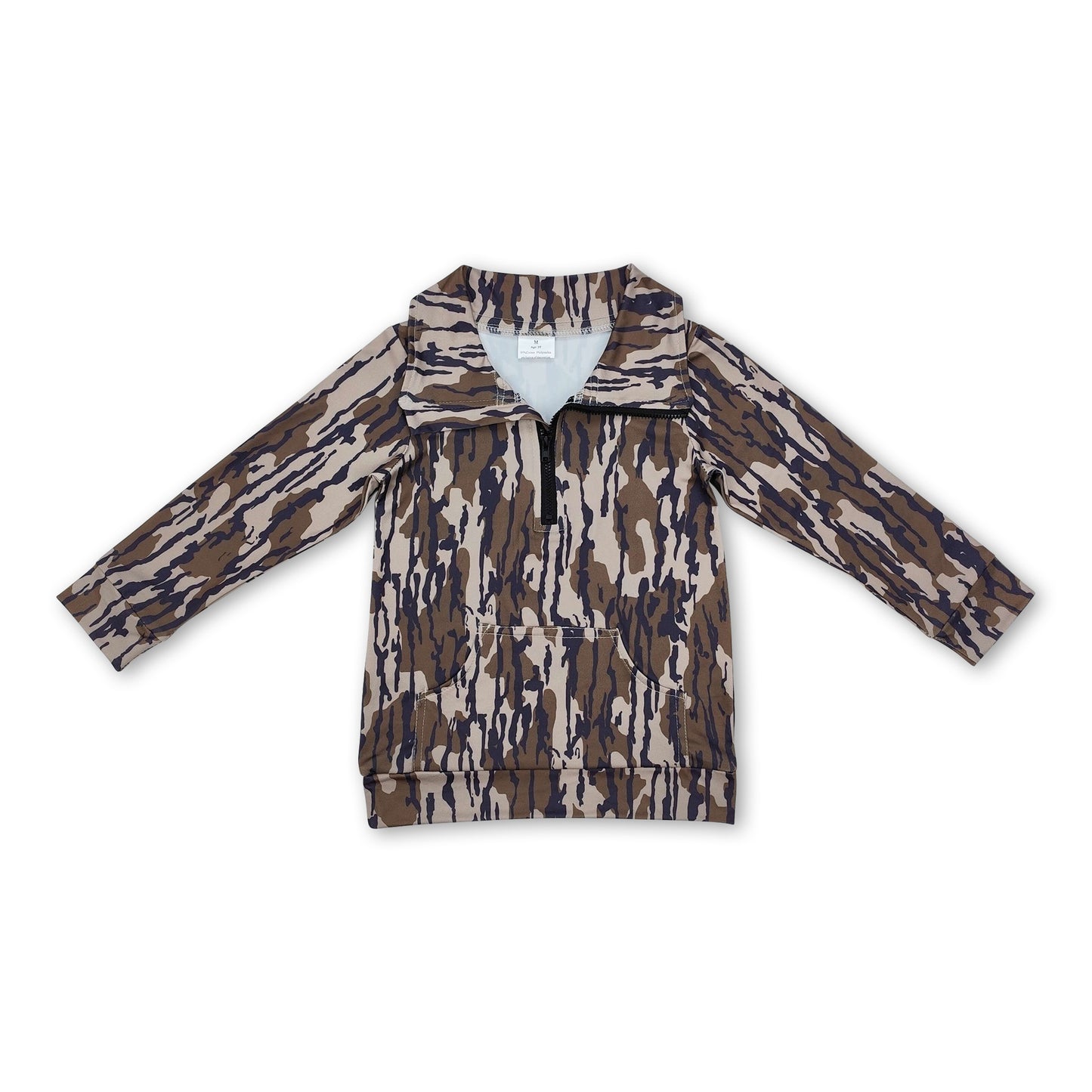 Long sleeves camo pocket boys zip pullover