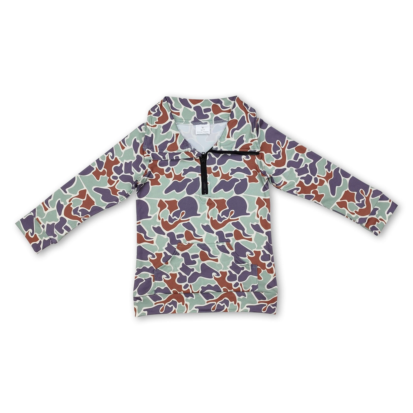 Long sleeves mint camo pocket kids zip pullover ship from US