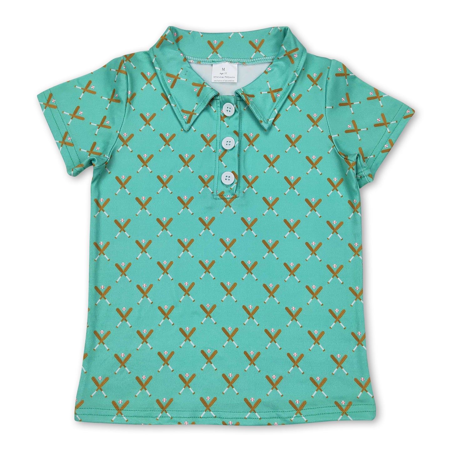 Green short sleeves baseball kids boys polo shirt