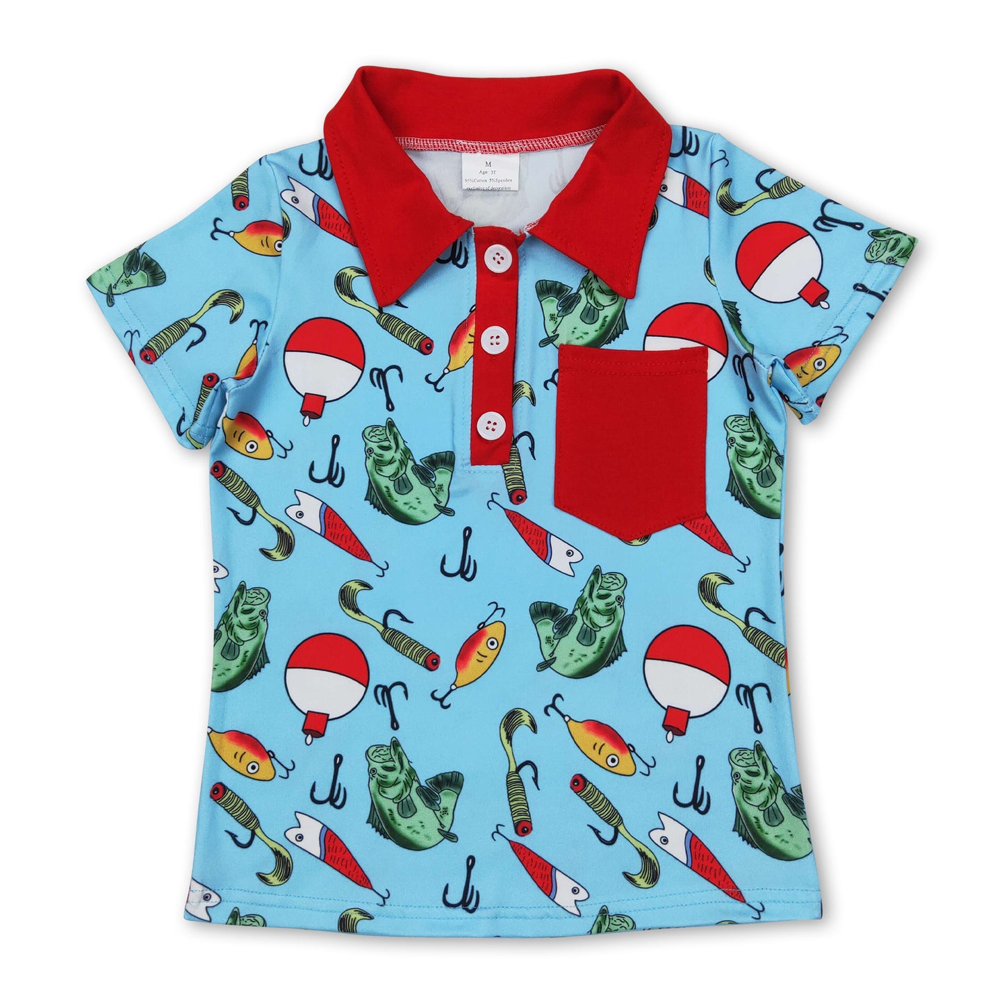 Red pocket short sleeves fishing kids boys polo shirt
