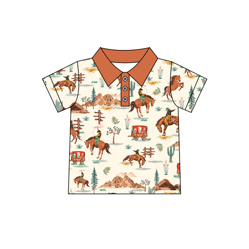 Short sleeves cactus rodeo western kids boys polo shirt