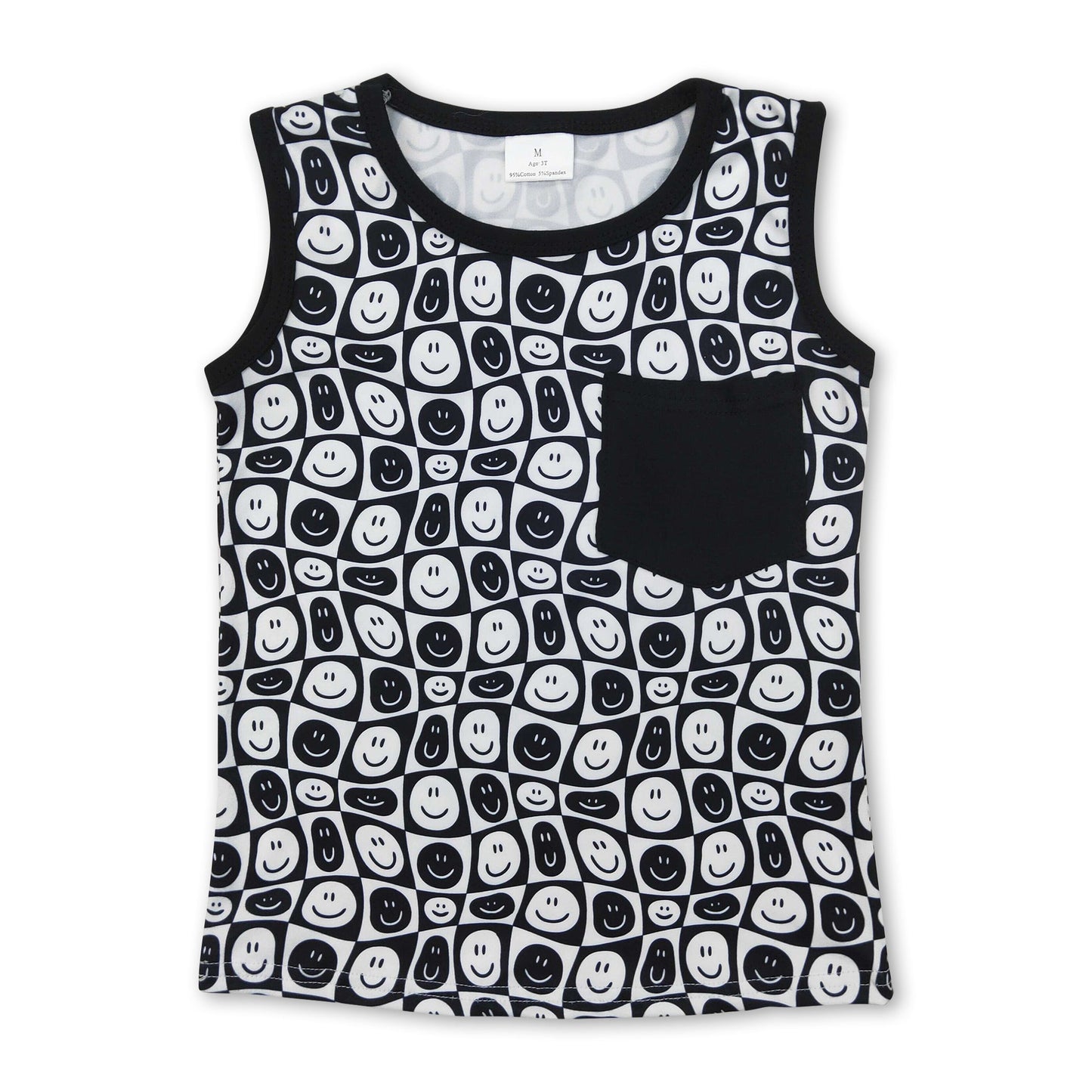 Black sleeveless plaid smile kids boys summer shirt